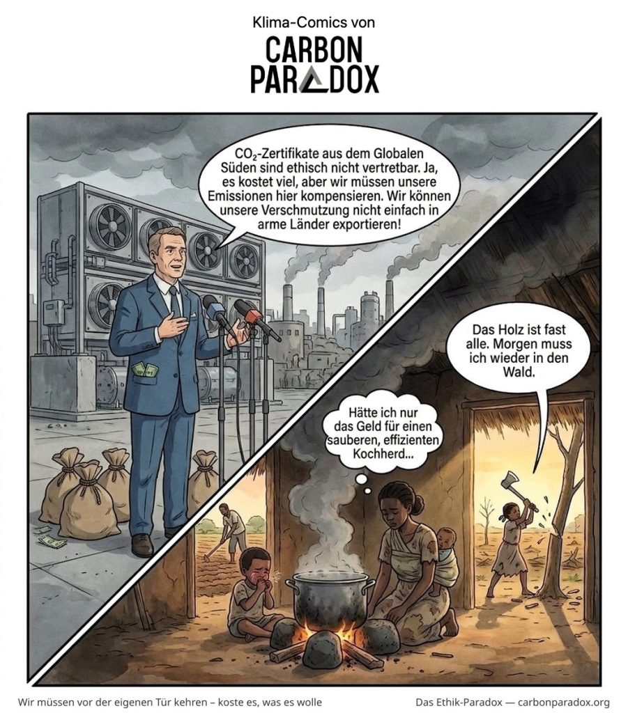 Klima-Comic: Ethik-Paradox – Inland vs. Ausland